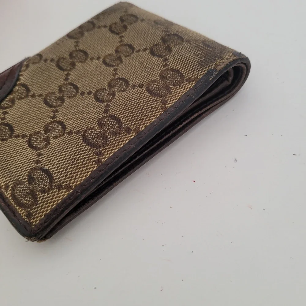 GUCCI GG Interlocking Men's Canvas Leather Card Bill Wallet Bifold Brown Designe